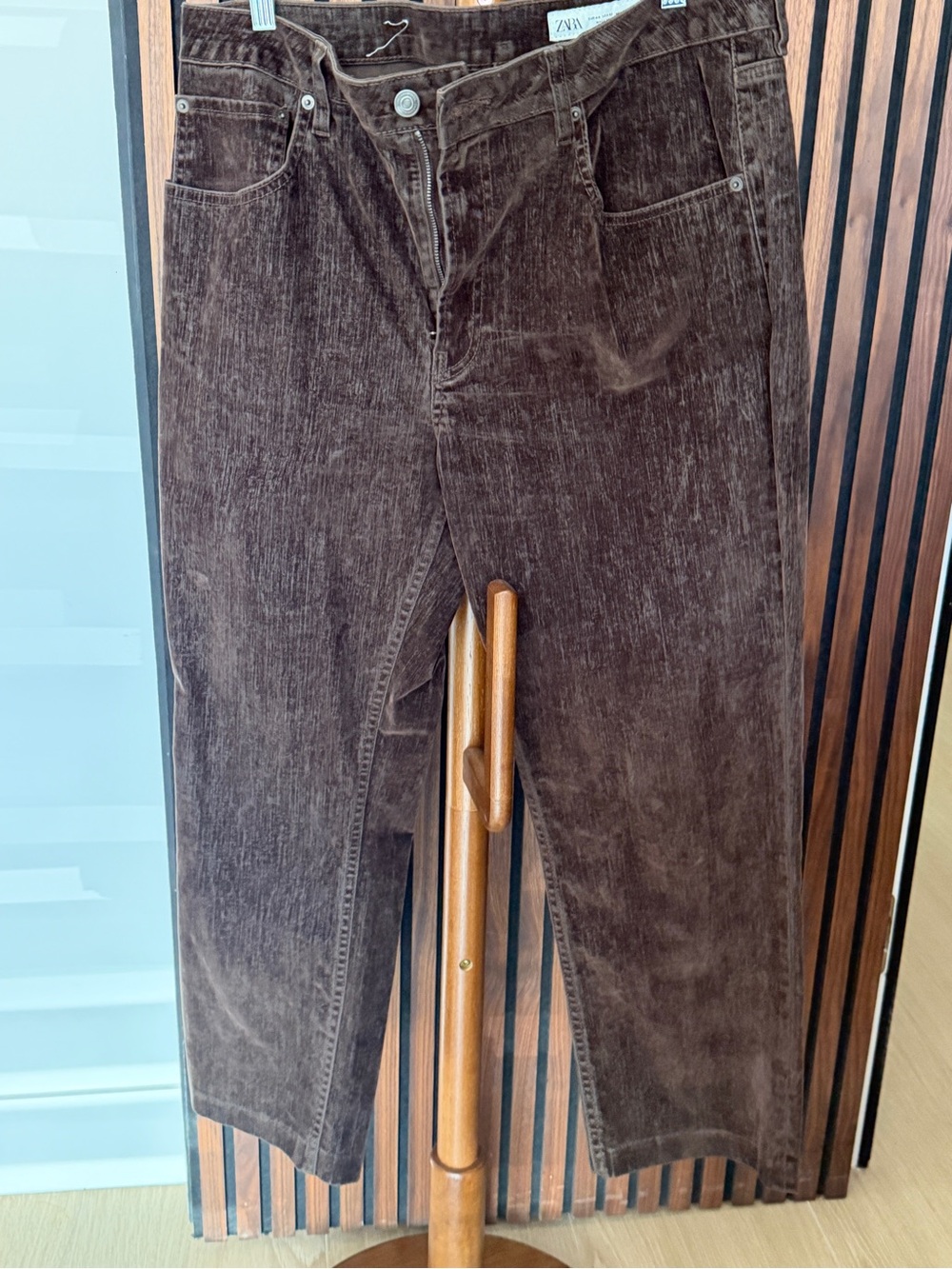 Zara Dark Brown Corduroy Straight-Leg Pants